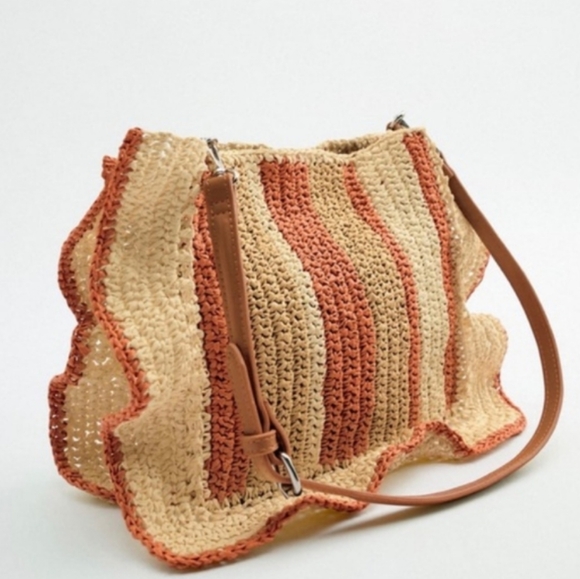 Zara Handbags - ZARA Woven Straw Shoulder Bag Tan Orange
